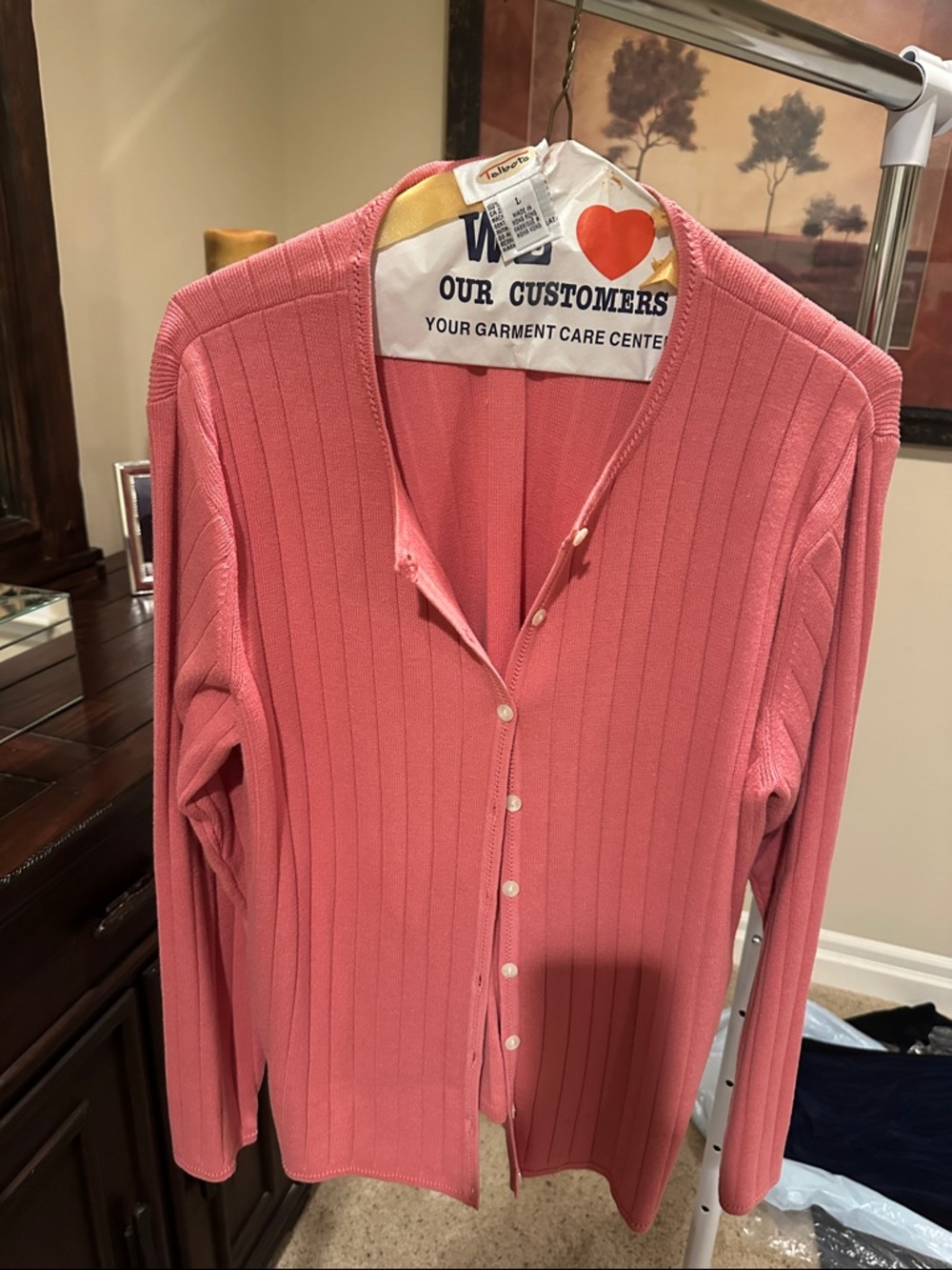 Talbots Coral-Pink Ribbed Button-Front Cardigan